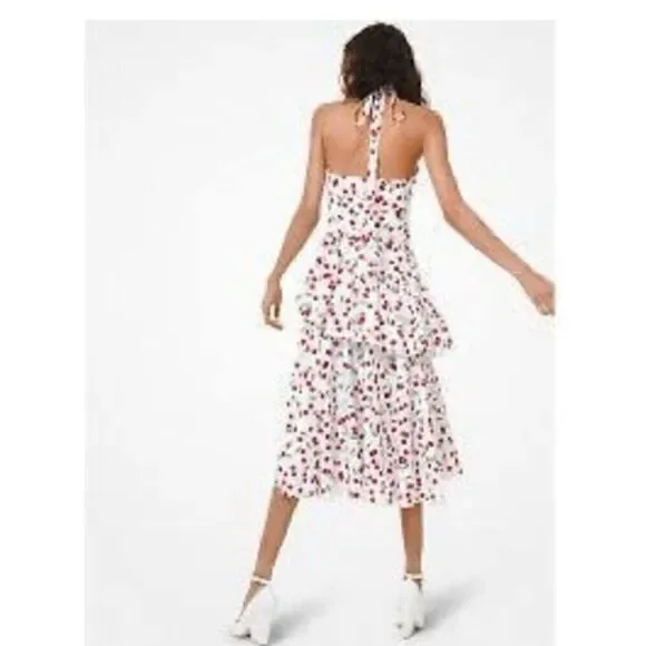 michael kors peplum dress $1490 Michael Kors Women's Blue Silk Dot Ruched Peplum Halter Dress Size 0